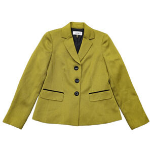 Le Suit Women's Size 4 Yellow Black Houndstooth Long Sleeve Blazer Jacket